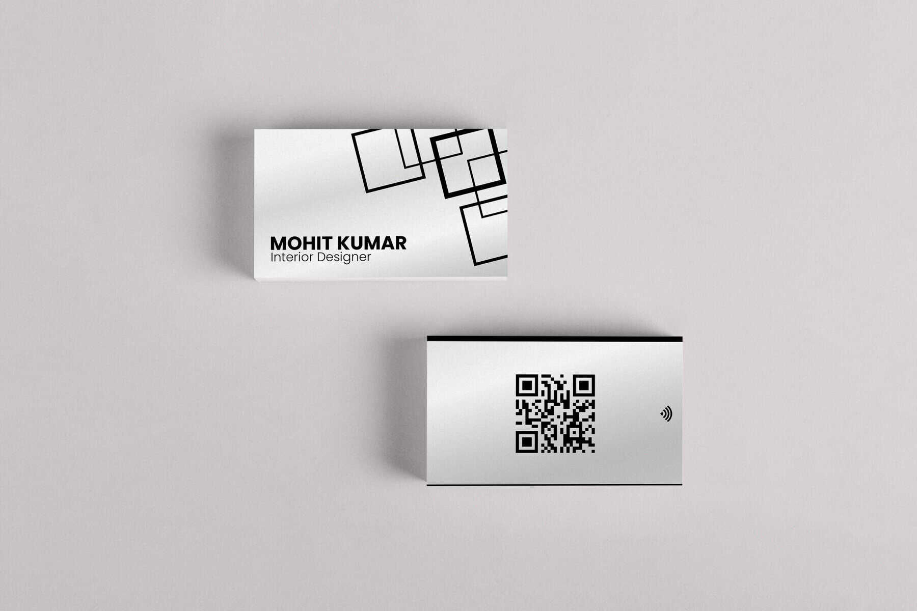 Business card with QR code design for NFC branding and digital marketing solutions.