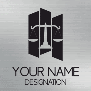 Legal scales logo with cityscape background for law firm branding and professional identity.