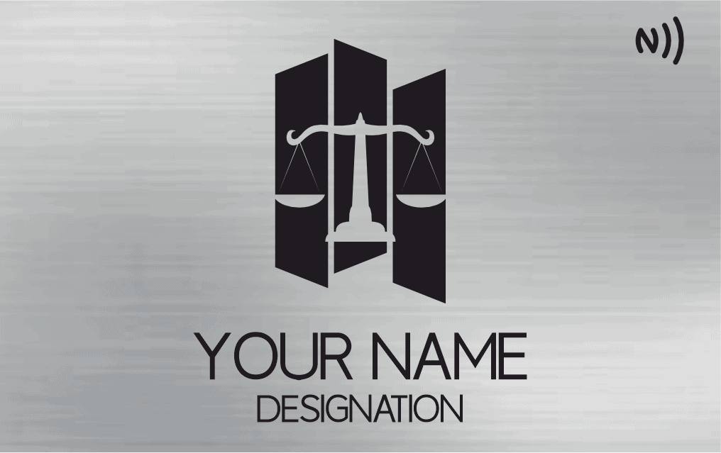 Legal scales logo with cityscape background for law firm branding and professional identity.